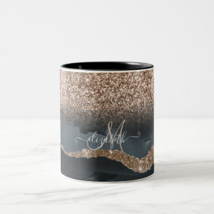 Caneca De Café Em Dois Tons Monograma Mármore Brilho Moderno