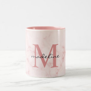 Caneca De Café Em Dois Tons Monograma Mínimo de Mármaco Cor-de-Rosa Dourado, R