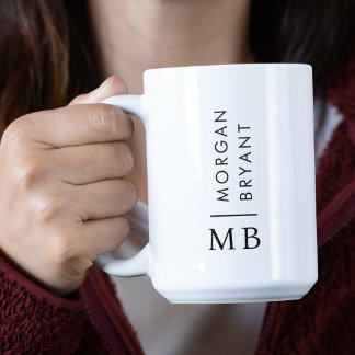 Caneca De Café Em Dois Tons Monograma Mínimo Moderno Elegante Preto e Branco