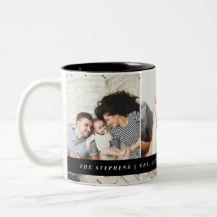 Caneca De Café Em Dois Tons Monograma moderno da foto de família e data