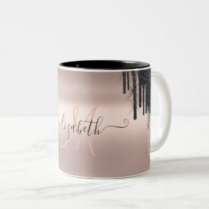 Caneca De Café Em Dois Tons Monograma Moderno em Dourado Rosa com Pingos de Br