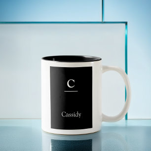 Caneca De Café Em Dois Tons Monograma Moderno Preto Branco Minimalista Sublinh