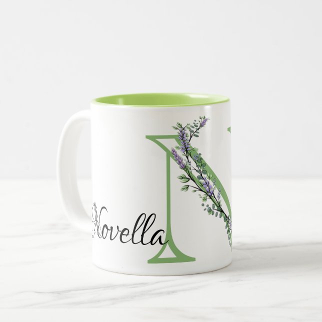 Caneca De Café Em Dois Tons Monograma N Lavanda Eucalyptus (Frente Esquerda)