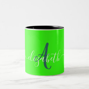 Caneca De Café Em Dois Tons Monograma Neon Fluorescente Verde 