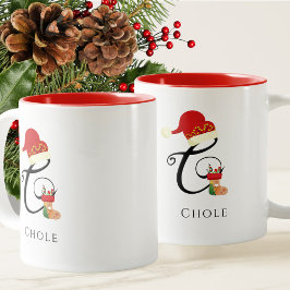 Caneca De Café Em Dois Tons Monograma Nome Script Moderno Letra C Natal