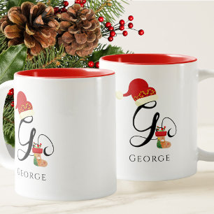 Caneca De Café Em Dois Tons Monograma Nome Script Moderno Letra G Feriado