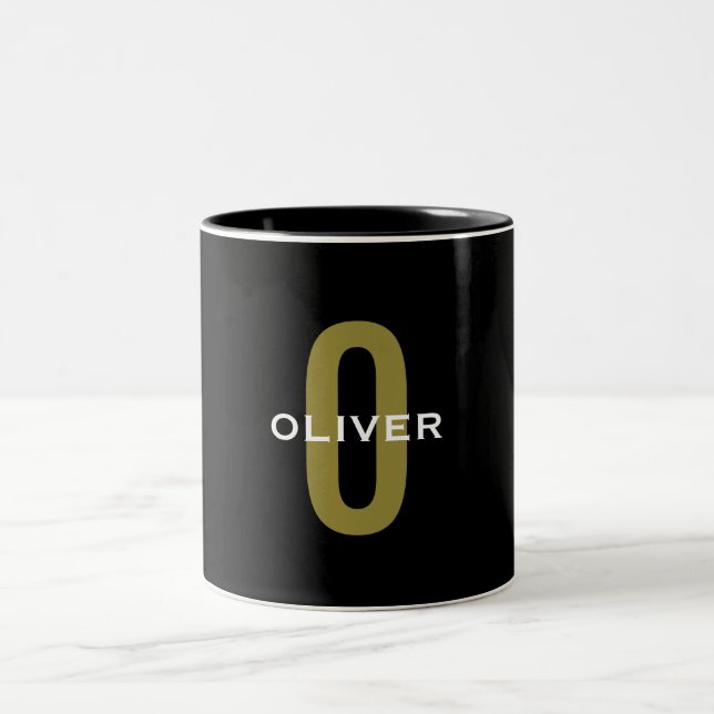 Caneca De Café Em Dois Tons Monograma Personalizado Branco Dourado (Centro)