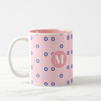 Caneca De Café Em Dois Tons Monograma Personalizado com Padrão Olho do Mal Ros
