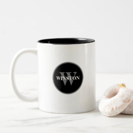Caneca De Café Em Dois Tons Monograma Personalizado de Cinzas Pretas Clássicas