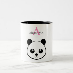 Caneca De Café Em Dois Tons Monograma personalizado de panda bonito