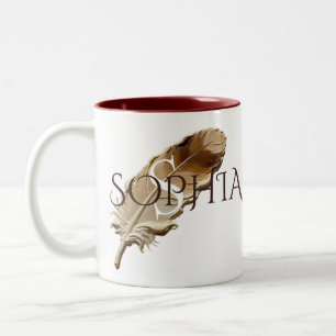 Caneca De Café Em Dois Tons Monograma Personalizado de Pena Marrom