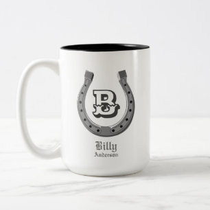 Caneca De Café Em Dois Tons Monograma Personalizado de Sapato de Cavalo de Cow