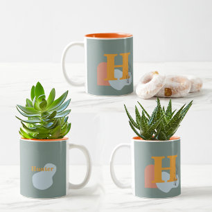 Caneca De Café Em Dois Tons Monograma Personalizado do Estilo Boho e Nome Colo