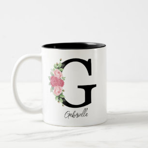 Caneca De Café Em Dois Tons Monograma Personalizado Floral Elegante Café Mug G