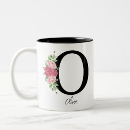 Caneca De Café Em Dois Tons Monograma Personalizado Floral Elegante Café Mug O