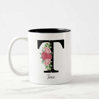 Caneca De Café Em Dois Tons Monograma Personalizado Floral Elegante Café Mug T