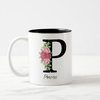 Caneca De Café Em Dois Tons Monograma Personalizado Floral Elegante Mug de Caf