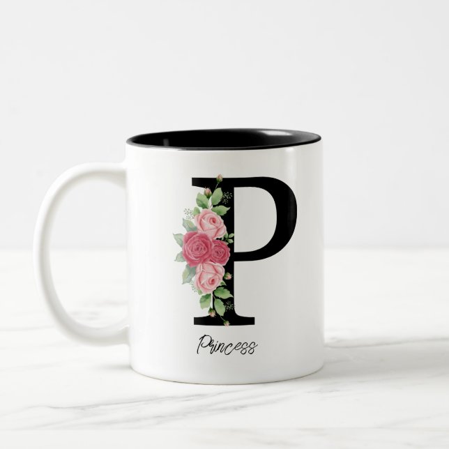 Caneca De Café Em Dois Tons Monograma Personalizado Floral Elegante Mug de Caf (Esquerda)