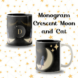 Caneca De Café Em Dois Tons Monograma Personalizado Gato e Lua Crescente