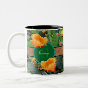 Caneca De Café Em Dois Tons Monograma Personalizado Laranja Picly Pear Cactus