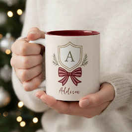Caneca De Café Em Dois Tons Monograma Personalizado Nome Inicial Arco Natal