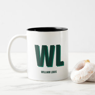 Caneca De Café Em Dois Tons Monograma Personalizado Verde Esmeralda Minimalist