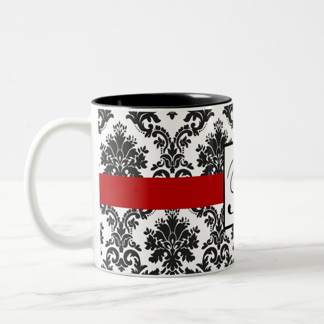 Caneca De Café Em Dois Tons Monograma preto-branco, preto, vermelho-Damasco (Esquerda)