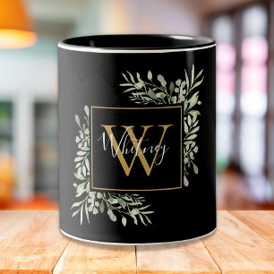 Caneca De Café Em Dois Tons Monograma preto Dourado personalizado