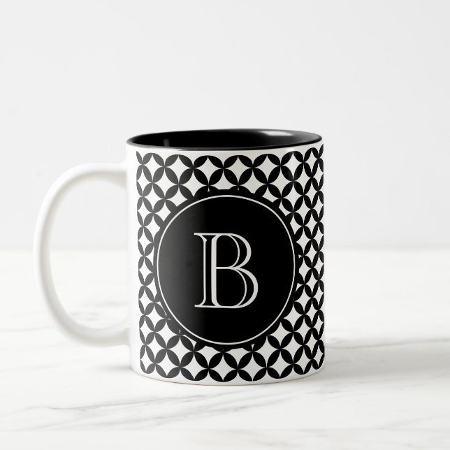 Caneca De Café Em Dois Tons Monograma Preto e Branco Personalizado (Esquerda)