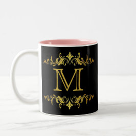 Caneca De Café Em Dois Tons Monograma preto e Dourado Mug de café de dois tons