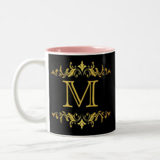 Caneca De Café Em Dois Tons Monograma preto e Dourado Mug de café de dois tons
