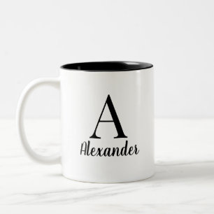 Caneca De Café Em Dois Tons Monograma Preto Personalizado Nome Café Mug