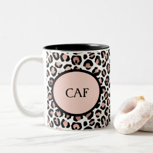 Caneca De Café Em Dois Tons Monograma Rosa Dourado Leopardo Preto Imprime Chee