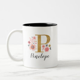 Caneca De Café Em Dois Tons Monograma - Rosa Floral
