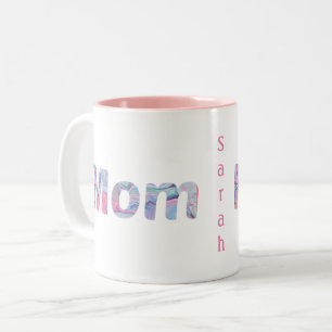 Caneca De Café Em Dois Tons Monograma Rosa Marmorizado Mamãe