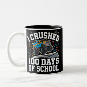 Caneca De Café Em Dois Tons Monstro de Caminhão de 100 Dias de Escola 100º Dia