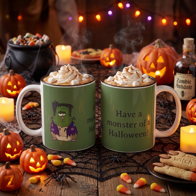 Caneca De Café Em Dois Tons Monstro de hamster Frankenstein engraçado de Hallo (Unimpressed deadpan rodent hamster Frankenstein Halloween boo basket gift for kids & teenagers)