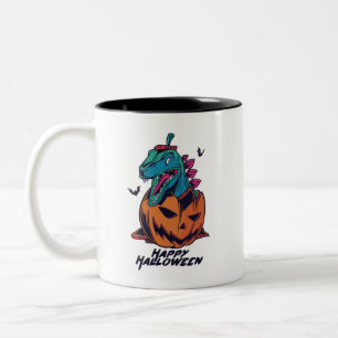 Caneca De Café Em Dois Tons Monstro do Dinossauro Jack O Lanterna Pumpkin Hall