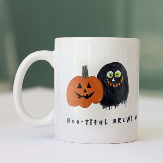 Caneca De Café Em Dois Tons Monstros da Trip Crew Preto Desenho Esboço Hallowe (Criador carregado)