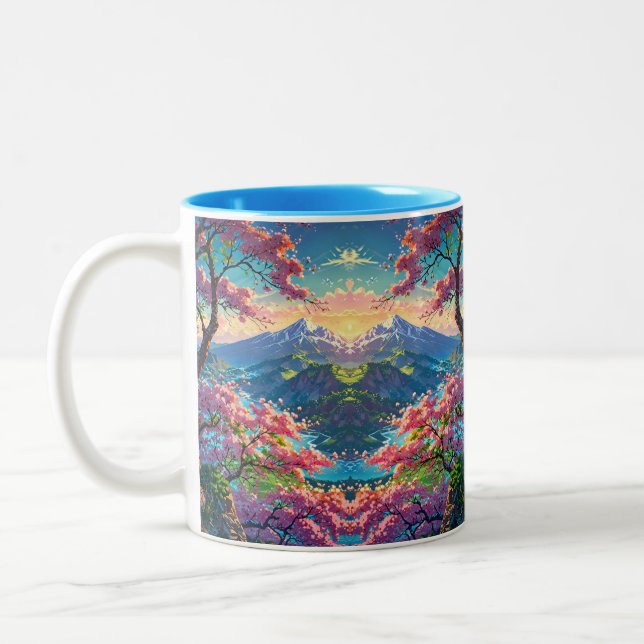 Caneca De Café Em Dois Tons Montanha com Capas de Neve e Flores (Esquerda)