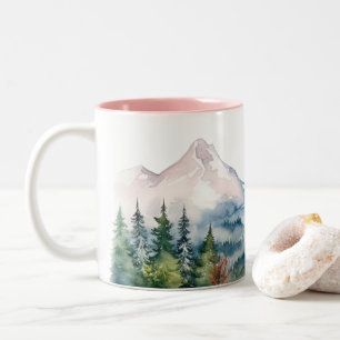 Caneca De Café Em Dois Tons Montanhas Aquarela Inverno