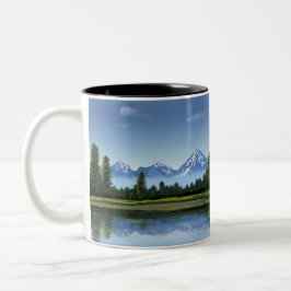 Caneca De Café Em Dois Tons Montanhas, Lago e Floresta Paisagem Café Mug
