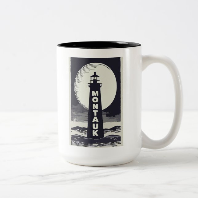 Caneca De Café Em Dois Tons Montauk Point Lighthouse Moon (Direita)
