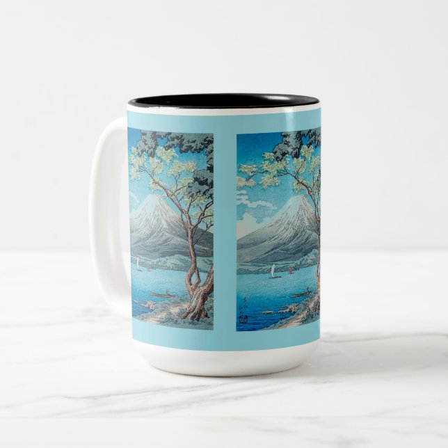 Caneca De Café Em Dois Tons Monte Fuji do lago Yamanaka (Frente Esquerda)
