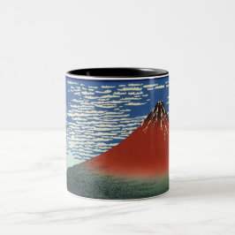 Caneca De Café Em Dois Tons Monte Fuji em tempo limpo (Red Fuji) (Hokusai)