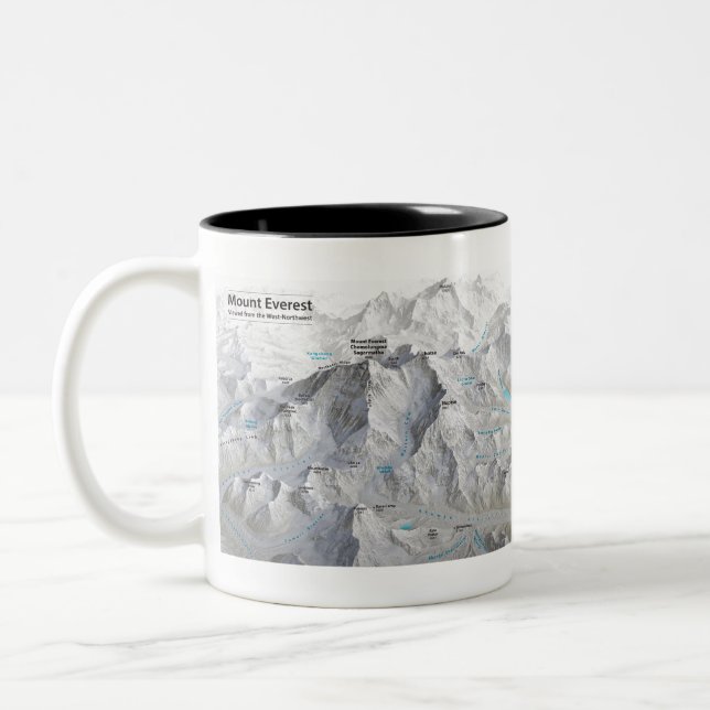 Caneca De Café Em Dois Tons Monte o Everest 3D Map com rótulos (Esquerda)