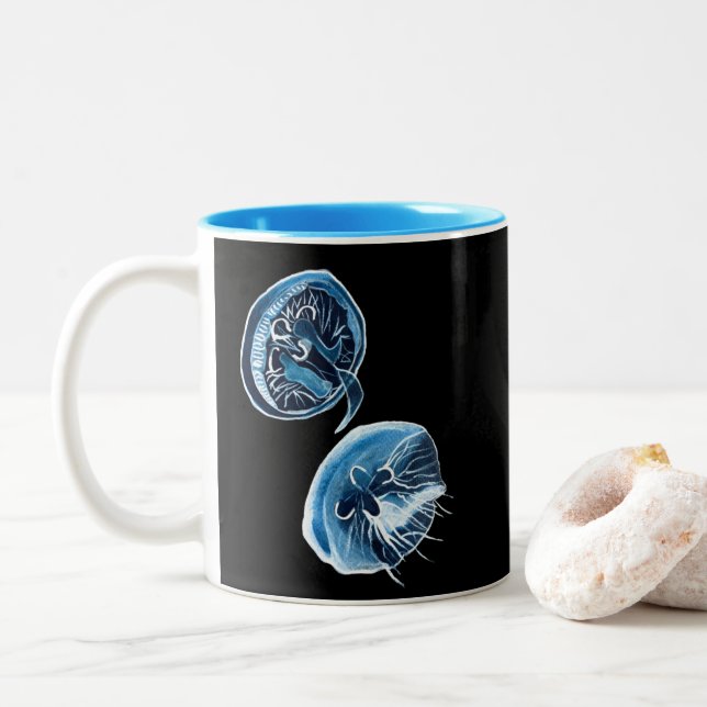 Caneca De Café Em Dois Tons MoonJellyfish — arte da aquarela (Com Donut)