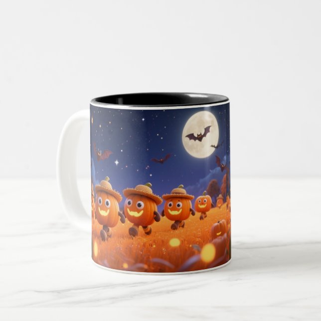 Caneca De Café Em Dois Tons Moonlit Pumpkin Parade (Frente Esquerda)