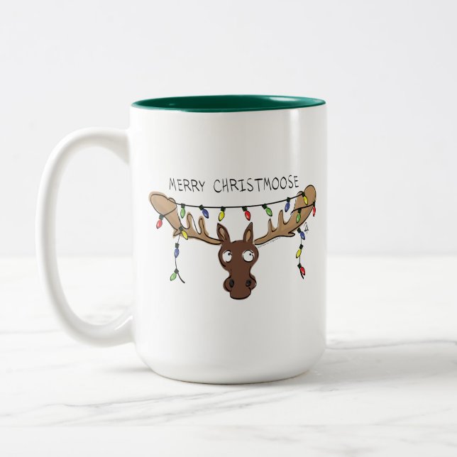 Caneca De Café Em Dois Tons Moose Cute Engraçado Natal (Esquerda)