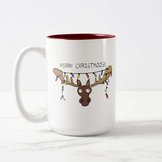 Caneca De Café Em Dois Tons Moose Cute Engraçado Natal (Esquerda)